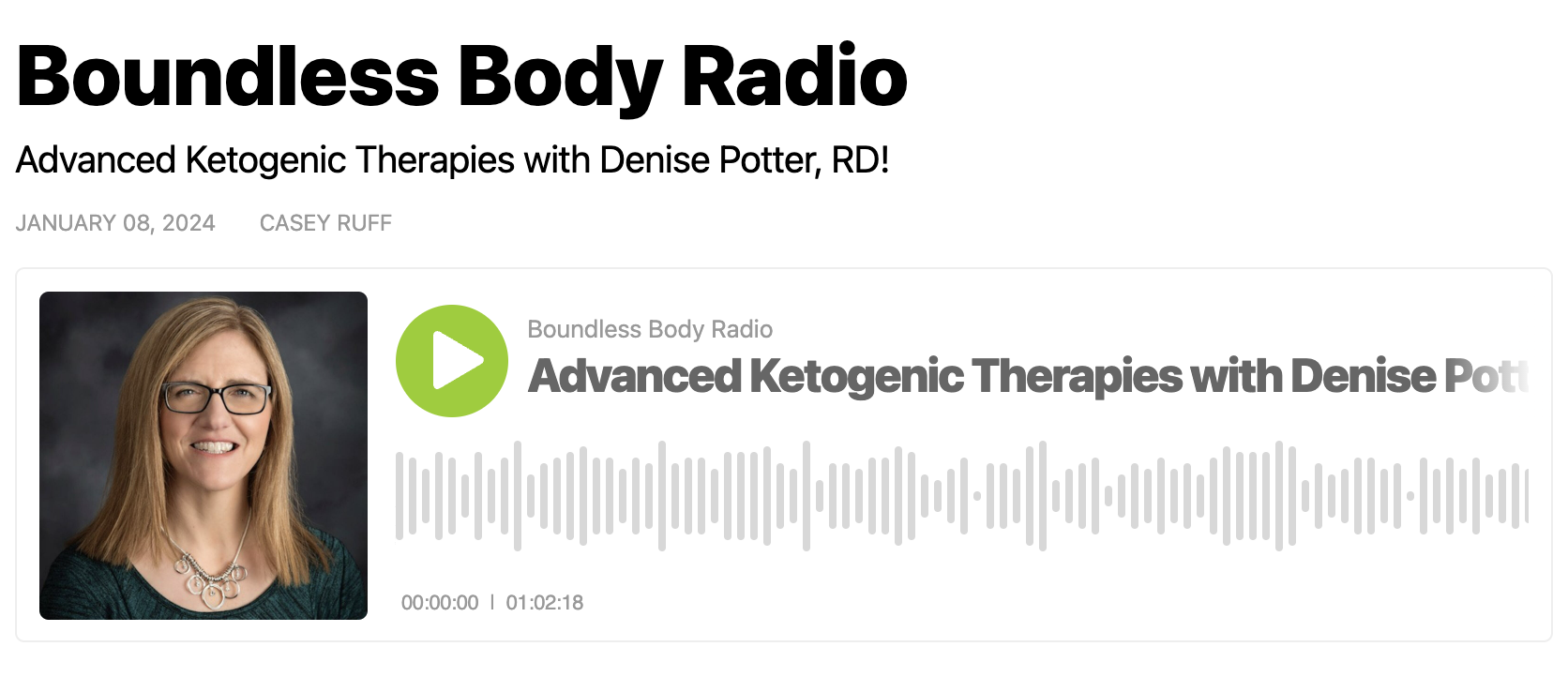 Advanced Ketogenic Therapies with Denise Potter, RD! - Boundless Body Radio